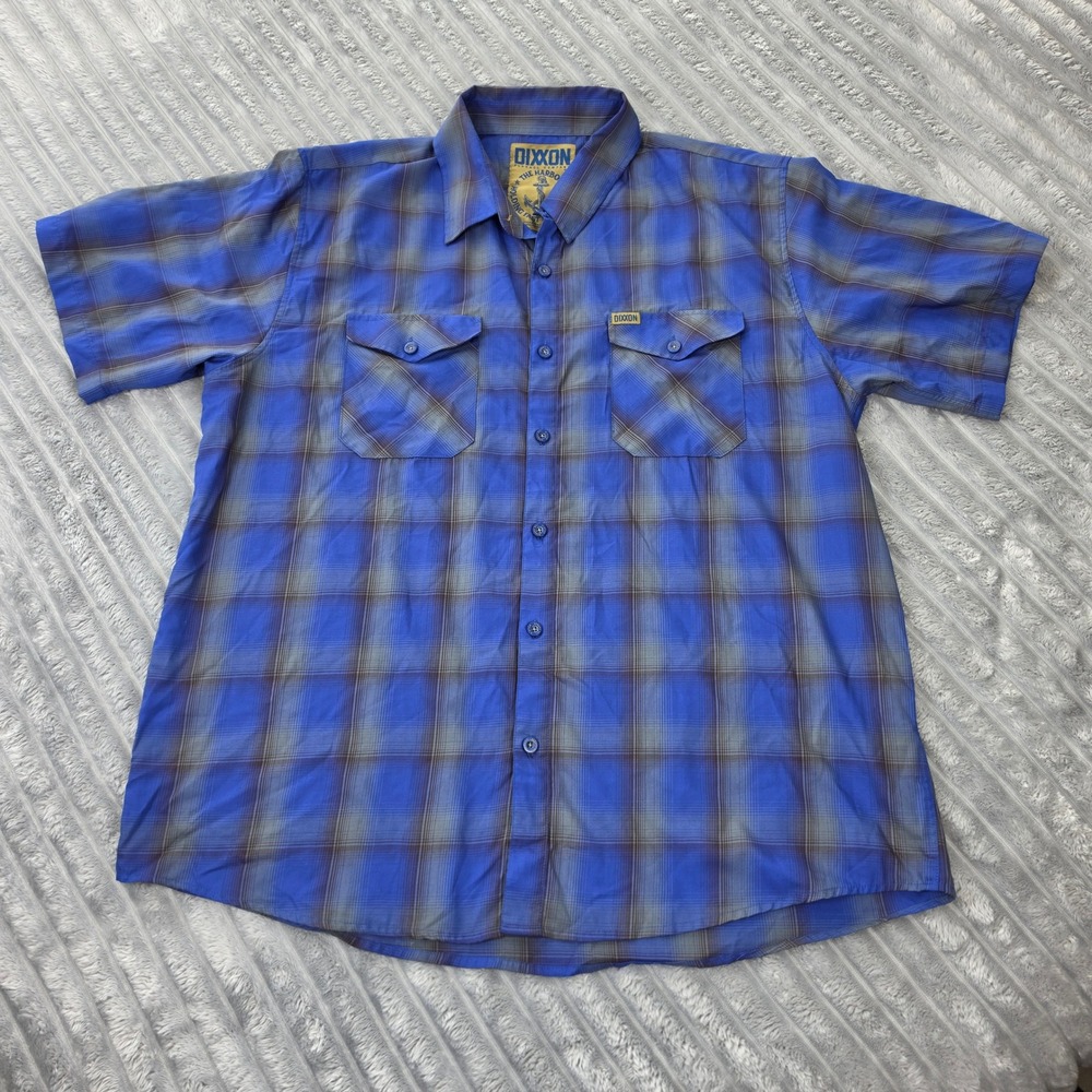 Dixxon Flannel Company The Harbor Bamboo Short Sleeve Plaid Shirt Mens 3X Blue